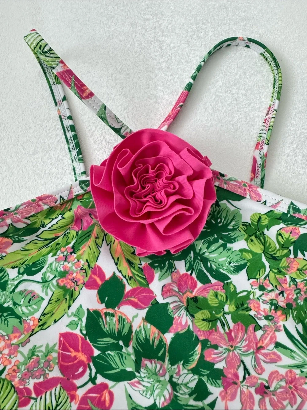 Janie and Jack Tropical Floral One Piece Swimsuit Girls Size 6 Pink Rosette